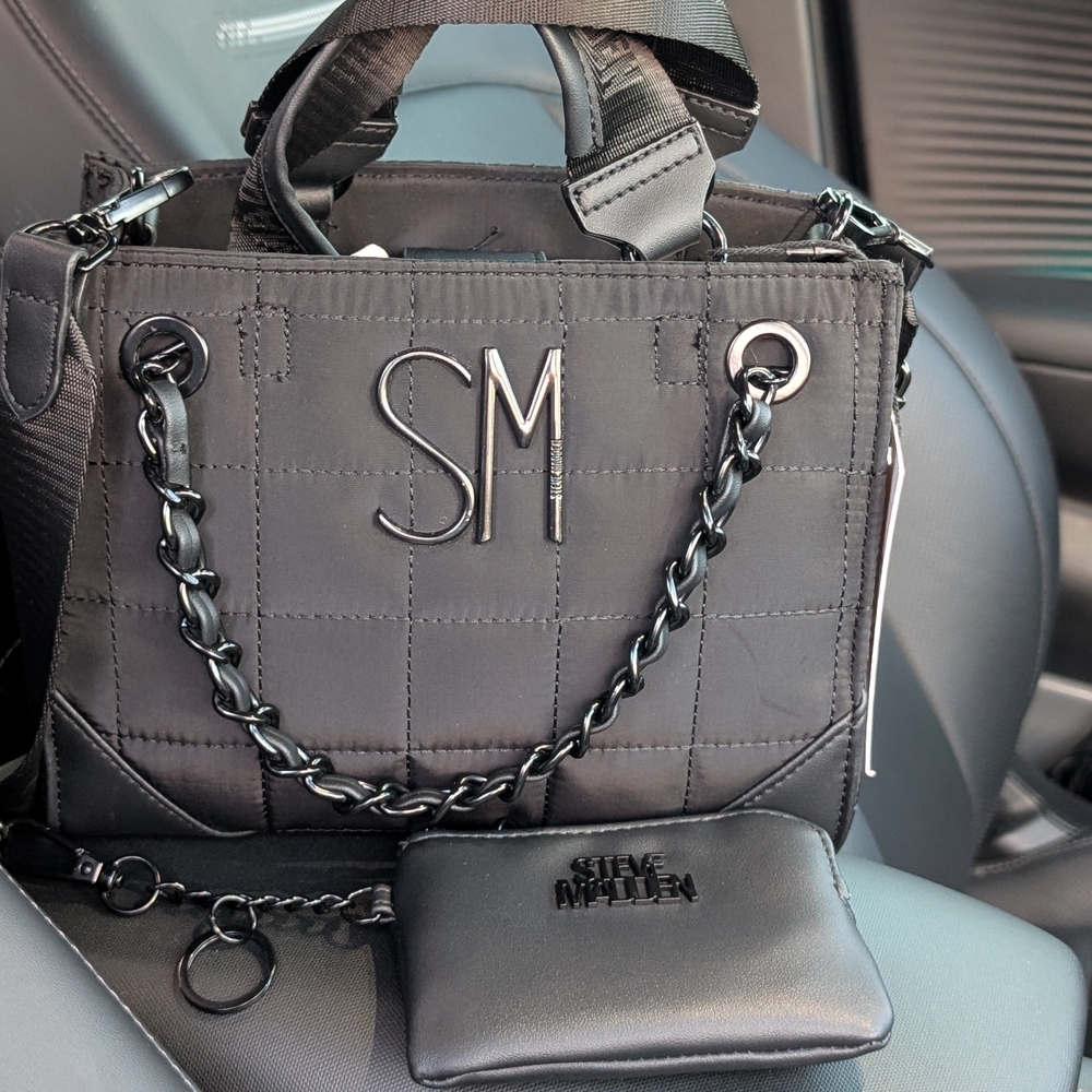 Steve Madden Black Quilted Handbag with Chain